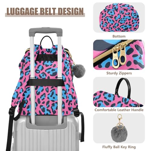 KLL Peach Blue Animal Leopard Print Fur Women Backpack Large Capacity Travel Bag Ladies Shoulder Bag for Yoga Sports Travel4