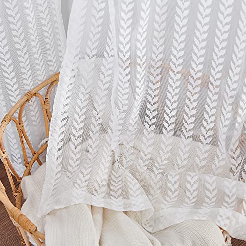 Cortinas con encaje blanco de lino para ventanas pequeñas de salón, pack de 2 8