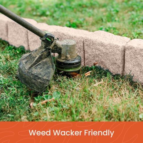 Beuta Landscape Edging | Garden Edging Border | Faux Stone Blocks for Lawn Edging, Flower Beds & Yard Edging – 4 Pack | Each Section Has 6 Blocks 48" L x 4" W x 6.5" H | 8 Spikes | Cobblestone