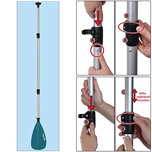 Foto von ALPIDEX 2 in 1 Paddel SUP Kajak Verstellbar Leicht Doppelpaddel Teleskoppaddel 160-207cm Aluminium Stechpaddel Stand Up Paddle Board Kajakfahren, Farbe:Petrol
