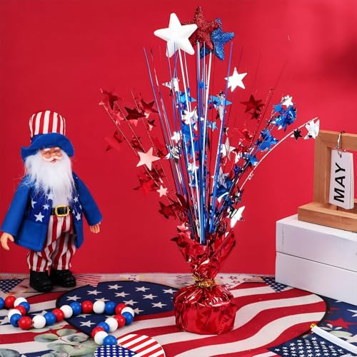 Image of Qunclay 26 Pcs 4th of July Decorations Metallic Patriotic Decorations Blue Red White Star Centerpieces for Tables Independence Day Celebration Supplies Decor for Memorial Day