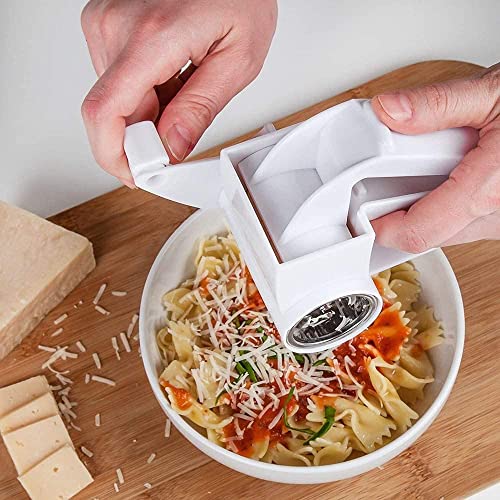 Rotating Cheese Grater With Stainless Steel Bucket-Manual Hand-Held Cheese Cutter-Cheese Grater Cutter-Hand-Cranked Kitchen Tool For Grinding Hard Cheese, Chocolate, Nuts, Etc. (White) #TOP3