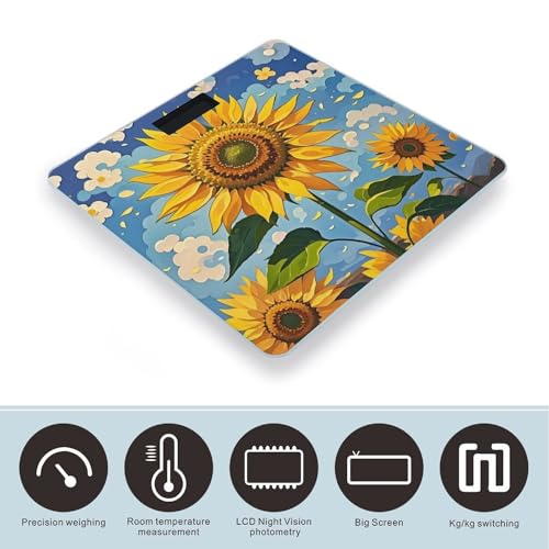 Báscula digital de baño estilo girasol con pantalla grande miniatura 3