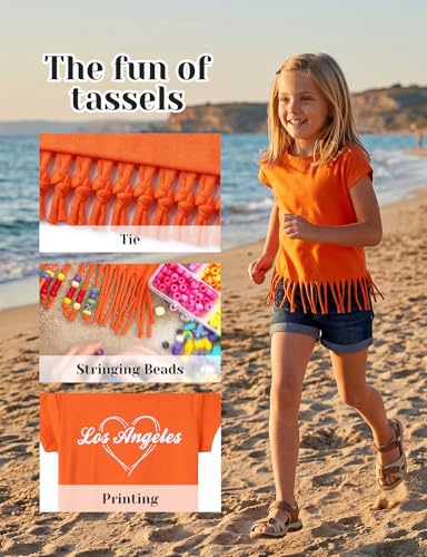 Image of Noomelfish Girls Short Sleeve Fringe T-Shirts Soft Jersey Cotton Tee Tops (3-12 Years)