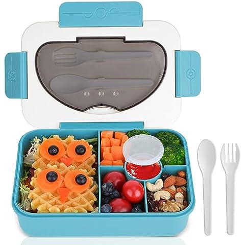 MaMix Bento Lunch Boxes for Adults, Blue, 5 Compartment Lunch Box Containers, Reusable & Leakproof, 9 x 6.5 x 2.7 in Cover