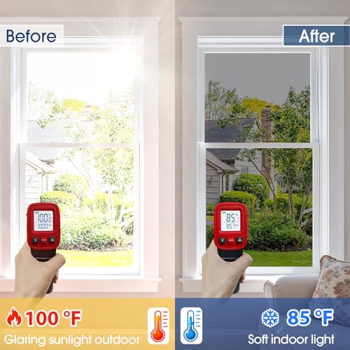 Image of Coavas One Way Privacy Window Film, Sun Blocking Reflective Window Film See Out Not in, Heat Control Window Tint for Home, Anti UV Static Cling for Windows Office Door (Silver, 17.5 Inch X 9.8 Feet)