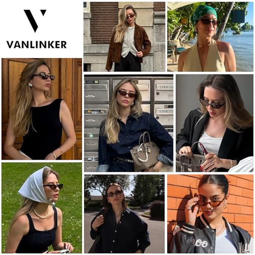VANLINKER Small Retro Semi Oval Polarized Sunglasses for Women Men Trendy 90s Style Vintage Narrow Rectangle Frame VL98332