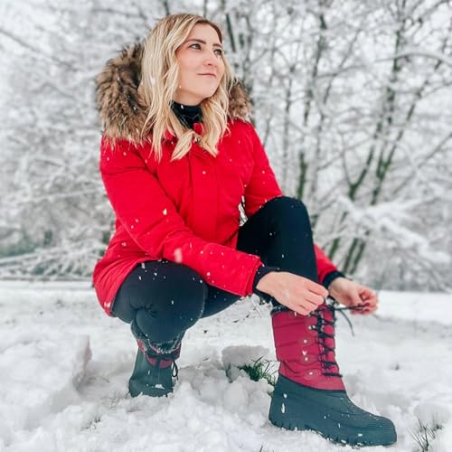 Knixmax Damen Schneestiefel Winterstiefel Warme Gefüttert Hoch Winterschuhe Rutschfest Wasserdicht Gummilaufsohle Weinrot Gr.38 EU