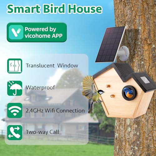 Bird House with Camera,Birdhouses for Outdoors Waterproof Solar Powered, 2K HD AI Camera Recognition for Over 10,000 Species, Real-time Videos & Pictures, Birdhouse Kit for Bird Lovers (Green)