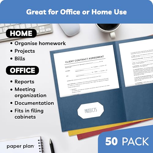 Folders with Pockets - (50 Pack), 8.5 x 11 Letter Size, 5 Bright Colors, Two Pocket Folders - Ideal for Easy and Efficient Document Organization - Thumbnail 4