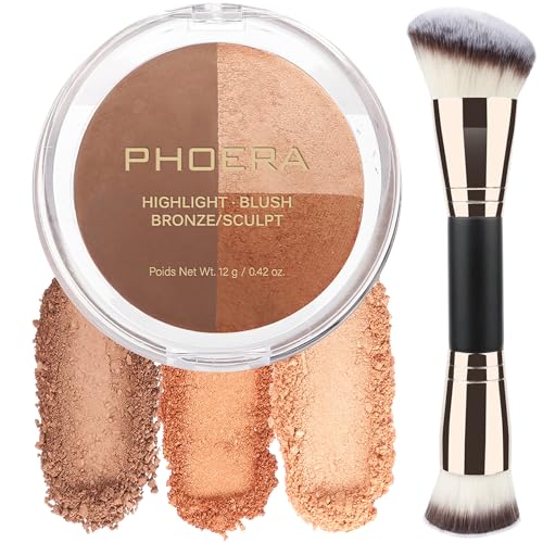 PHOERA Contour Palette, Farbtöne mit Highlighter, Bronzer und Rouge, nicht fettendes und wasserfestes, einfaches Formen des Gesichts mit leichtem Make-up (#003)