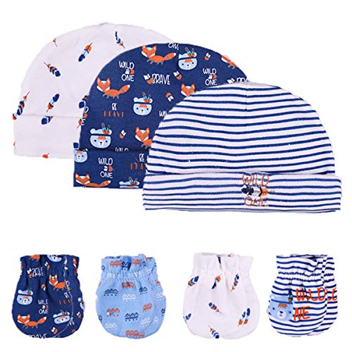 Kiddiezoom Ensemble bonnet et moufles à gratter pour nouveau-né 100 % coton Pour bébé de 0 à 6 mois - Multicolore - M Cover