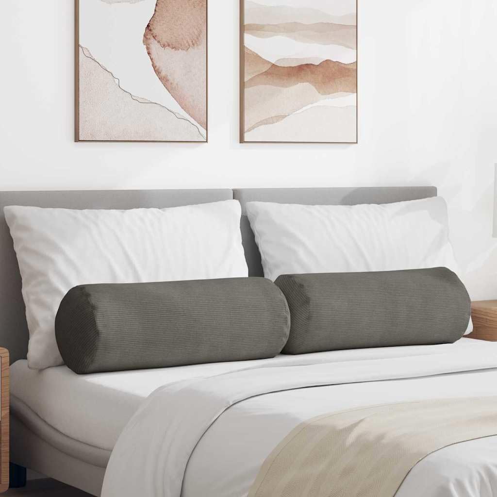 2er Set Bolsterkissen Hellgrau 25x70 cm Nackenrolle Cord | Weiche Nackenrollen aus Cordstoff mit Reißverschluss für gemütliche Stunden im Schlafzimmer und Wohnzimmer.