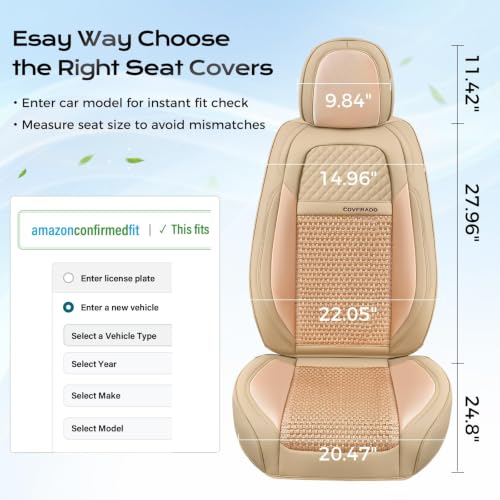 Image of Coverado Car Seat Covers Front Seats, Waterproof Front Seat Covers Nappa Leather Seat Covers for Cars, Breathable Summer Car Seat Cushion Universal Fit for Most Cars SUV Trucks(Front, Beige)