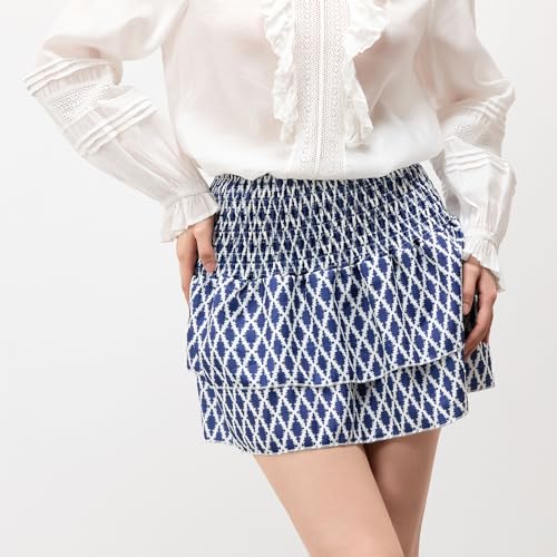 Women Y2K Floral Mini Skirts Lace Low Waist Pleated Ruffled Hem Layered Skirts Striped Beach Ruffle Short Skirts3