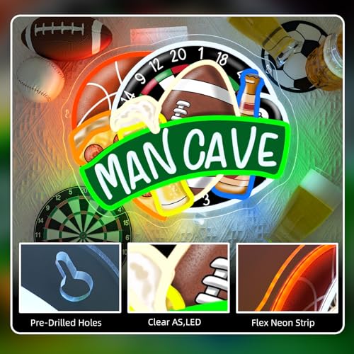 Image of Men Cave LED Neon Sign Beer Dart Ball Light Up for Bar Wall Decoration | 15.7IN*12.5IN,Five level brightness adjustment,USB power,For Bar,Club,Pub,Men Cave,Party,Living room,Bedroom,Home,Garage