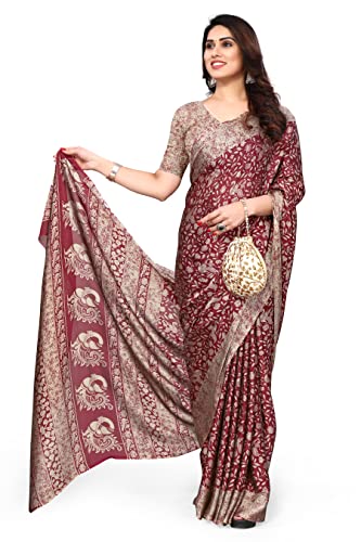 Image of MIRCHI FASHION Saree for Woman Chiffon Madhubani Print | Breathable Comfortable Printed Saree for Office and Regular Use (Available in 15 Designs)