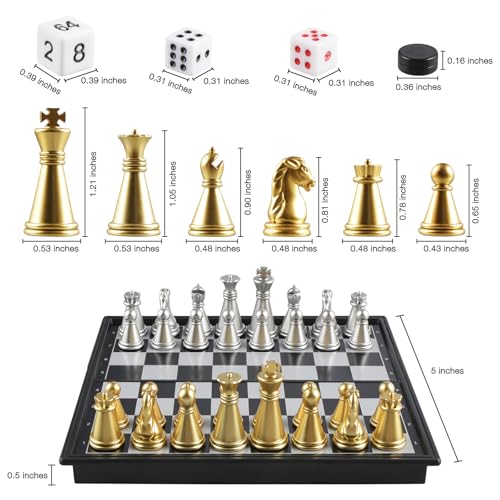 Juego 3 en 1 Ajedrez, Damas y Backgammon Mini 5'' Magnético miniatura 6