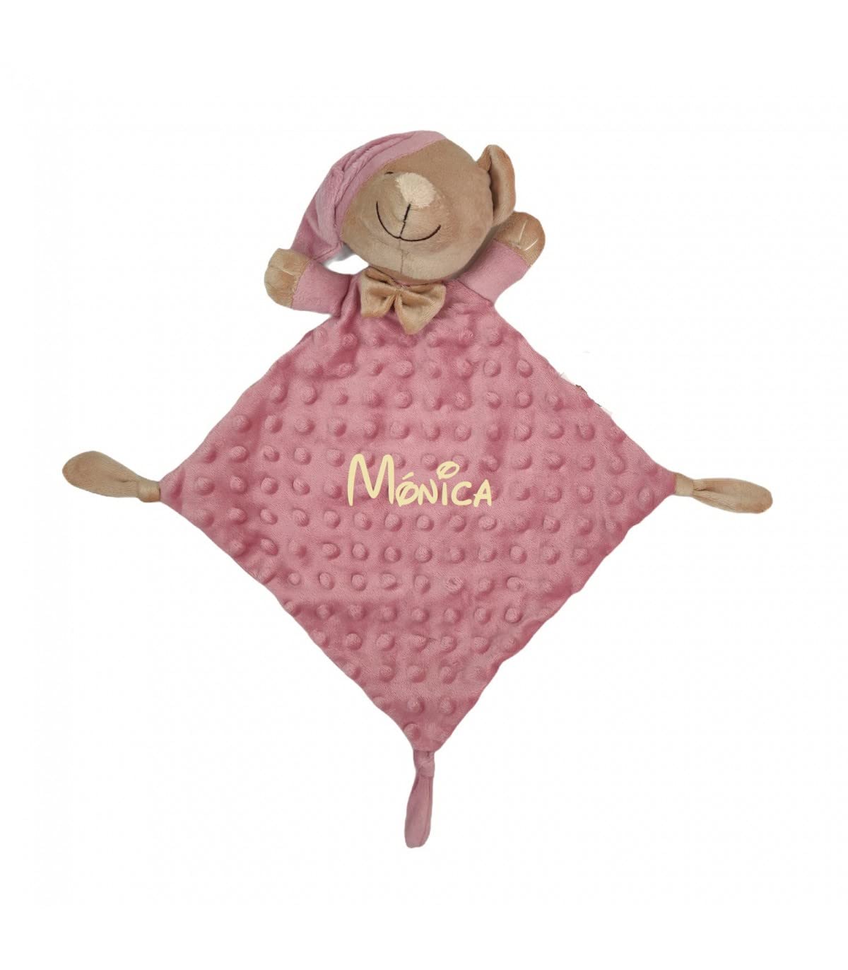 Set personalizzato con il nome ricamato: Copertine Avvolgenti Bebè 80x110 cm + Doudou 25x25 cm. Tatto di velluto. - Regali per neonati. (Rosa Cipria)