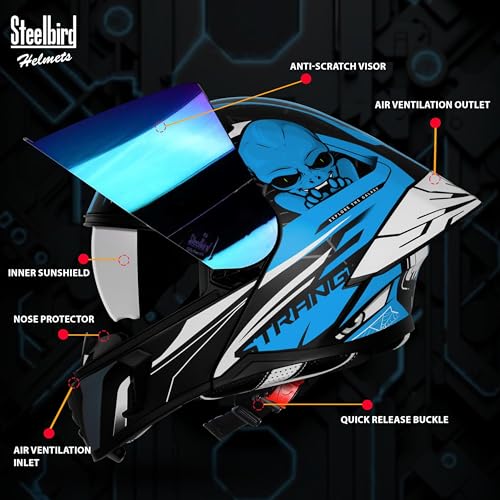 Image of Steelbird SBA-20 Strange ISI Certified Flip-Up Graphic Helmet for Men with Inner Silver Sunshield