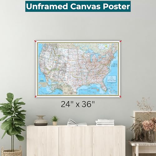 Image of National Geographic Classic United States Map Poster with Pins - Personalized Canvas Travel Tracker Map - Large 24 inch x 36 inch