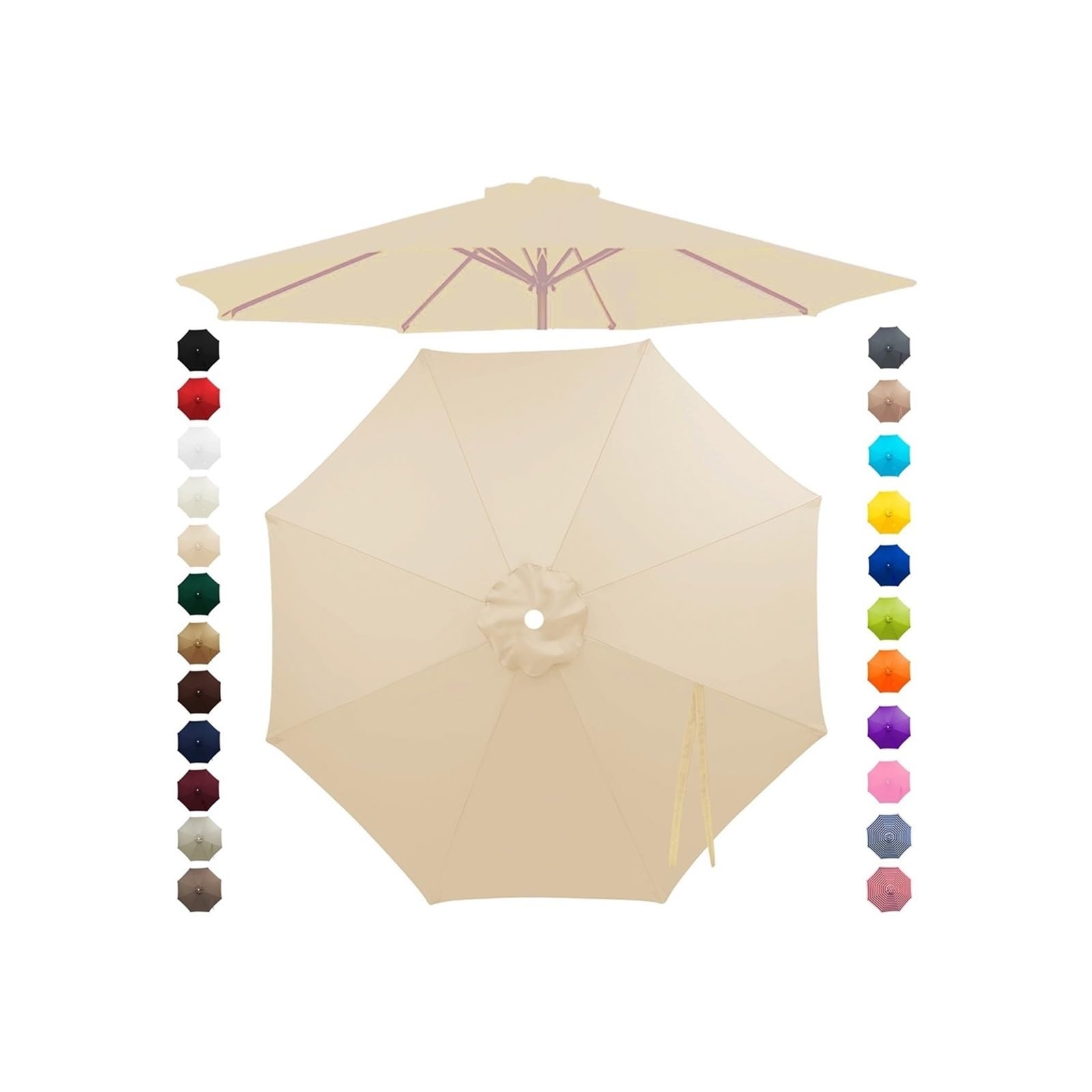Chinimon Replacement Parasol Canopy 2m/2.5m/2.7m/3m/3.5m, 6/8 Arms Garden Parasol Cover for Yard Beach (Beige, 3m/8-Ribs)