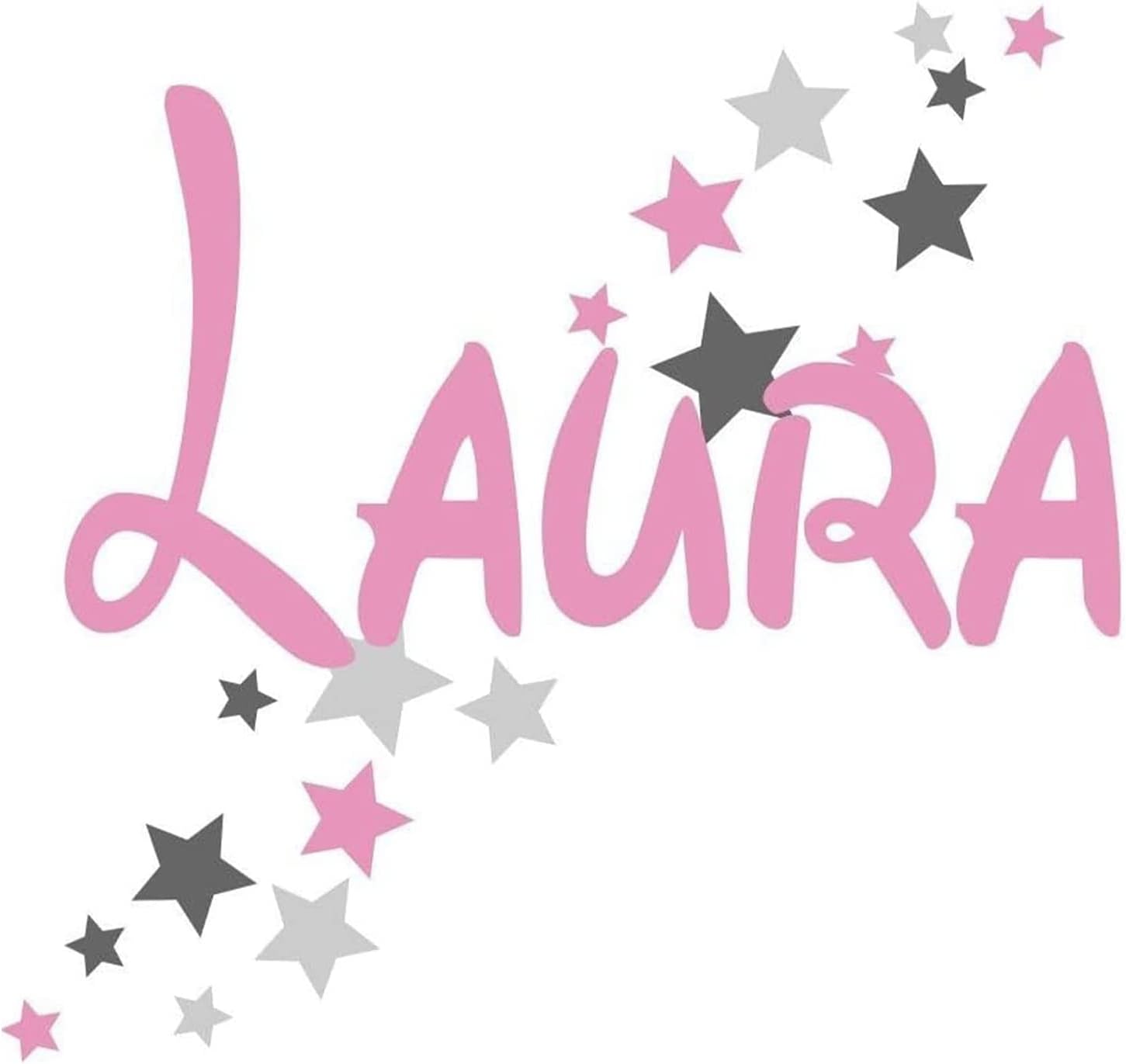 Türaufkleber mit Wunschnamen, 73064-29cm-tricolore-rosa-dunkelgrau-grau, Sterne Mädchenzimmer, Kinderzimmer Mädchen, Wandaufkleber