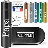 KDO MAGIC Briquet Clipper Personnalisé en Métal Noir Coffret Inclus