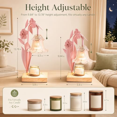 Image of Flower Candle Warmer Lamp with Timer,Dimmable Candle Lamp Warmer,Adjustable Height Candle Warmer for All Jar Candles,Bedroom Living Room Home Decor Aesthetic Christmas Birthday Gifts (Pink)