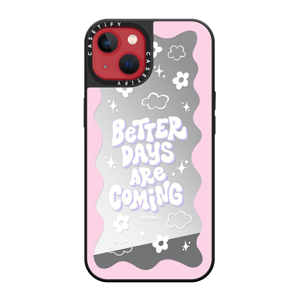 CASETiFY Funda Mirror para iPhone 13 [reflectante/protección contra caídas de 1.5 metros/compatible con Magsafe] - Better Days are Coming - Plata sobre negro