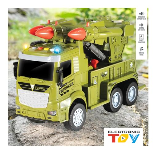 Image of Amazon Brand - Jam & Honey Friction with Lights & Sound Trucks for Kids | Missile Truck for Kids for Age 3+ Years | Green