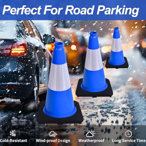 Image of BESEA 6 Pack 18 Inch Blue Traffic Cones with Wide Stable Base