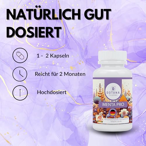 Dotana Menta Pro Schlaf-Supplement – 60 Kapseln mit Baldrianwurzel, Lavendel, Passionsblume, Taurin, L-Tryptophan & Vitamin B – Natürlich für Guten Schlaf & Entspannung – 100% Vegan
