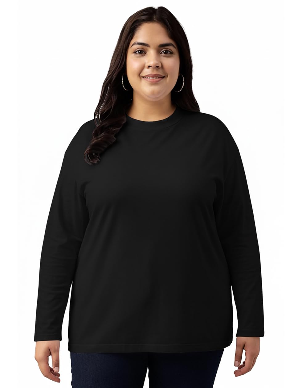 Pure Cotton Regular Fit Core Solid Full Sleeve Plus Size T-Shirt for Women & Girls (Sizes: 2XL to 5XL)-image-34