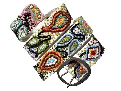 Hand Embroidered Peruvian Wool Belt, Flower Belt, Statement Belt - Bohemian Mosaic - Main Image
