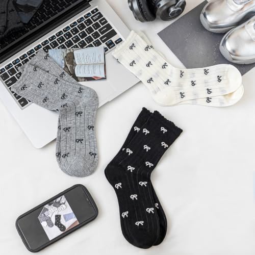 Image of Women's Cute Crew Socks, Casual Athletic Cotton Bowknot Cherry Calf Novelty Socks for Women