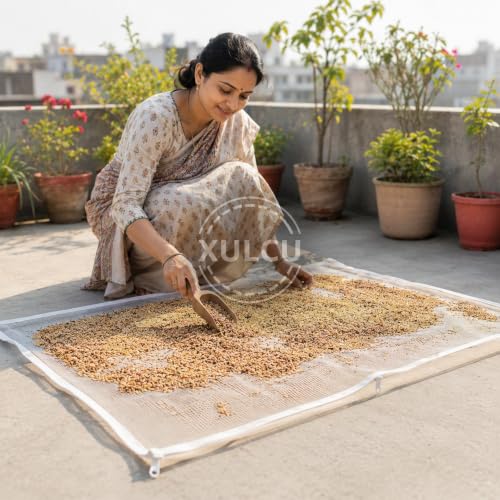 Image of FREE Oil Brush with XULCU 40 x26 cm Large Pure Cotton Papad & Vadagam Drying Cloth, Protective Zipper Net Cover, Reusable Breathable Sun Drying Sheet for Spices, Millets & Grains, Pack of 1 (Beige)
