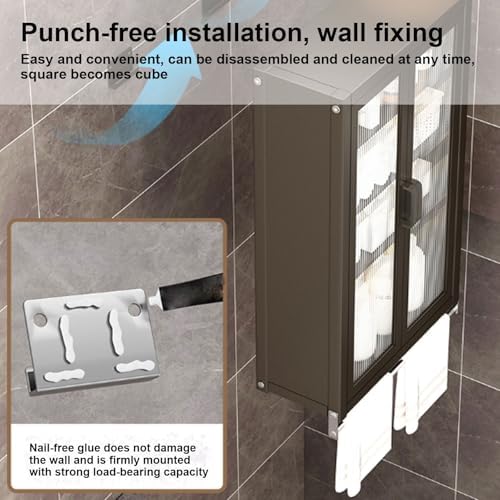 Wall-Mounted Bathroom Storage Cabinet - Space-Saving, No Drill Design for Toilets & Washbasins, Kitchen Organizer with Metal Doors, Multi-Functional Storage Solution (40x15x71CM)
