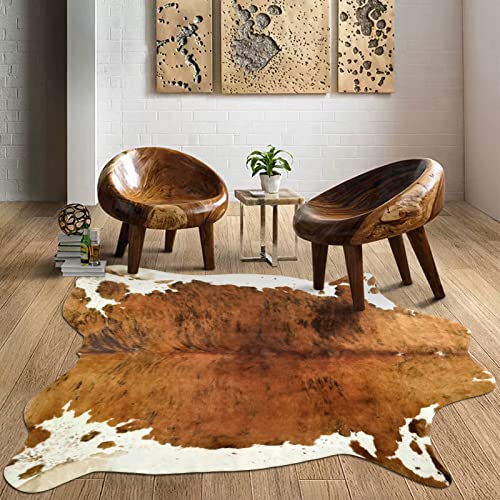 Dweike Faux Cowhide Rug, 5.2Ft X 6.2Ft Luxury Cow Print Rugs, Faux Fur Animal Cow Hide Carpet For Bedroom, Living Room, Office, Home Decor, Non-Slip Cute Cowhide Rug, Brown #TOP6
