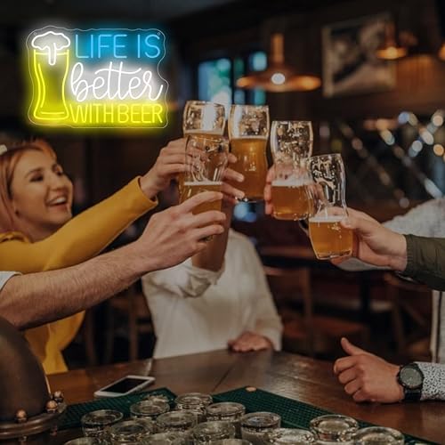 Image of Life Is Better With Beer Neon Sign, Bar Neon Lights for Home Bar Decor, USB Powered LED Light Up Signs for Bedroom, Man Cave, Party Decorations, Gift for Birthday, Christmas