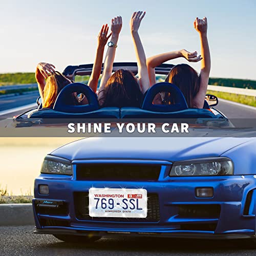 Bling License Plate Frame For Women Waterproof Sparkly Diamond Car Stainless Steel License Plate Frames With Rhinestone Screw Caps Glitter Licenses Plate Holders For Car Decorate (2Pack-White) #TOP6