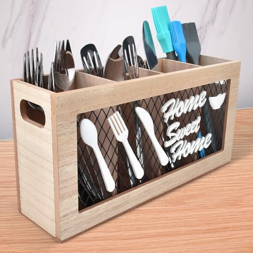 ADERTOS Wood Utensil Holder Essentials Wooden Cutlery Holder Kitchen