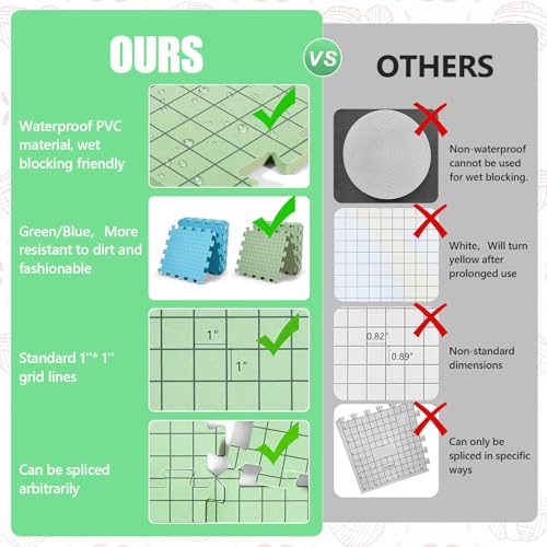 Image of CraftyManor 5 PCS Blocking Mats for Knitting & Crochet Projects, Crochet Blocking Mat with 50 T- Pins, Knitting Board and Pins (Green 5PCS)