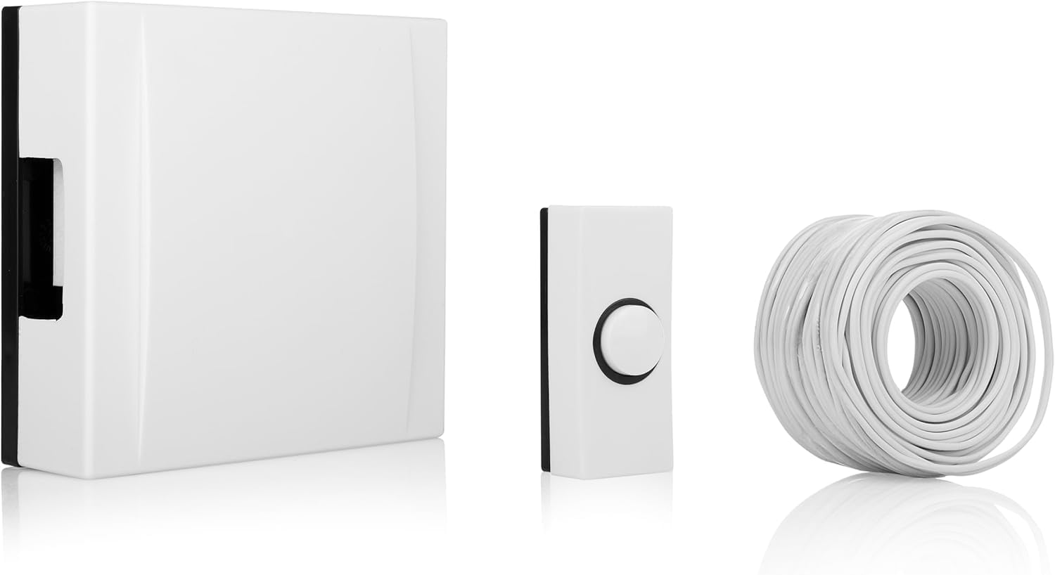 BYRON Wired Door Bell Push Button – Simple Design – Compatible with Most Chimes – Easy Installation with E4ALL Thankyou card (DBW4040 WHITE-720)