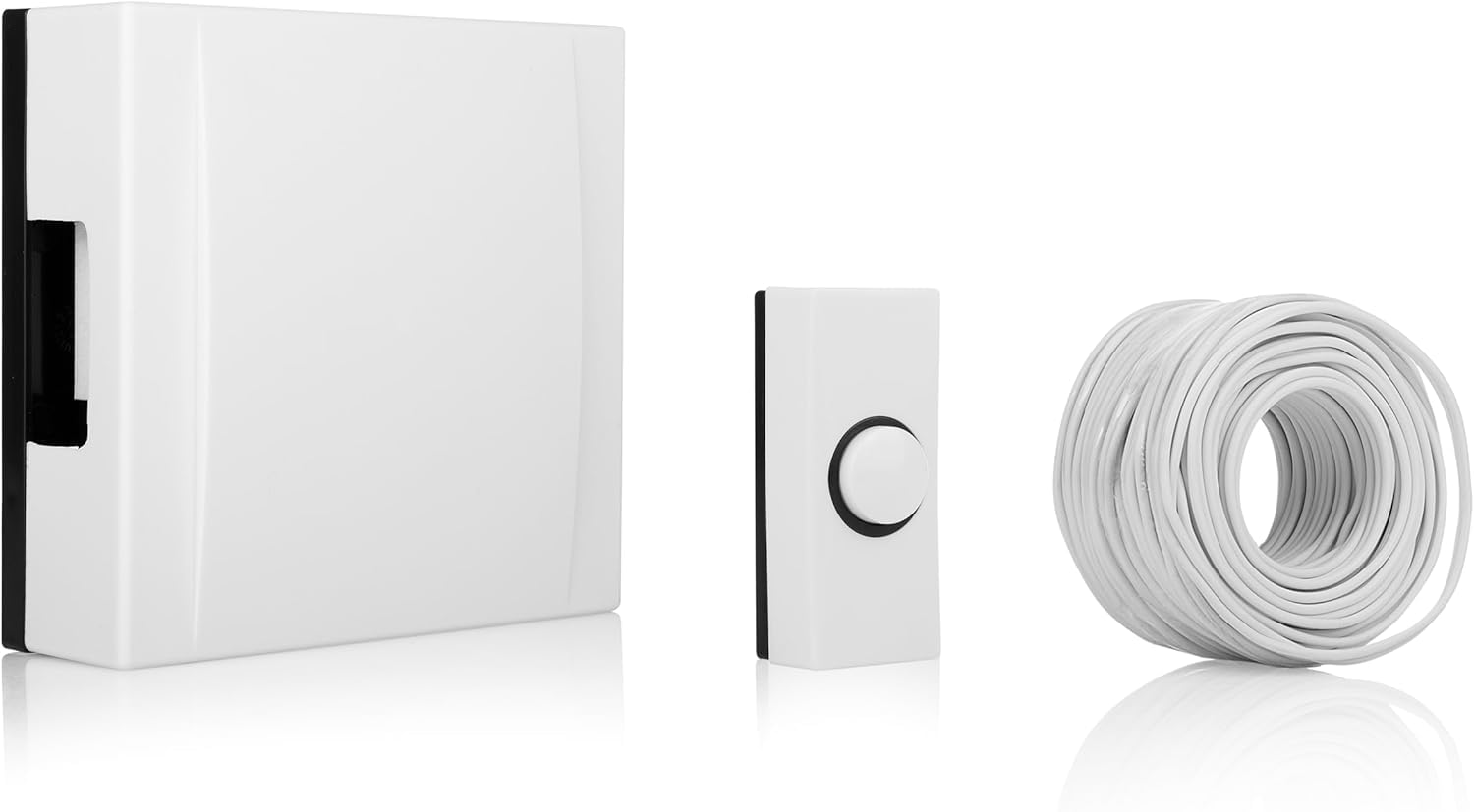 BYRON Wired Door Bell Push Button – Simple Design – Compatible with Most Chimes – Easy Installation with E4ALL Thankyou card (DBW4040 WHITE-720)