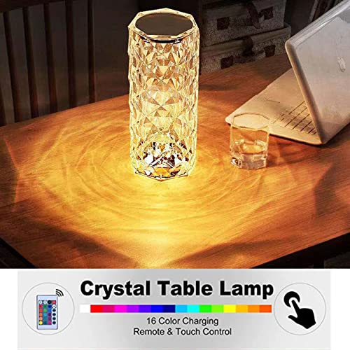 N\A Crystal Diamond Table Lamp, 16 Color Changing Led Touch Night Light Romantic Rose Acrylic Bedside Lamp With Usb Port For Kids Bedroom,Living Room,College Dorm,Party Christmas Decor(Remote&Touch) #TOP1