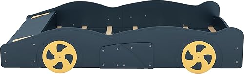 Miniatura 6 de CITYLIGHT Camas de automóvil de tamaño matrimonial para niños, marco de cama matrimonial en forma de auto de carreras con ruedas y almacenamiento,