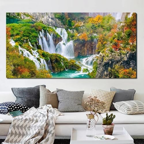 Peinture nature lac forêt grand format pour créer un salon zen