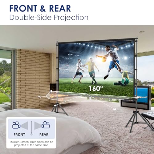 Image of 100inch Projector Screen and Stand,Outdoor and Indoor Projection Screen,16:9 4K HD Rear Front Movie Screen Portable with Carry Bag Wrinkle-Free Design for Home Theater 100inch