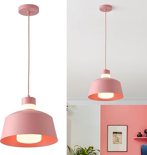 ANYLOVE Macaron - Lámpara colgante de isla de cocina, lámparas colgantes rosas de 11 pulgadas con pantalla de vidrio esmerilado, altura ajustable,